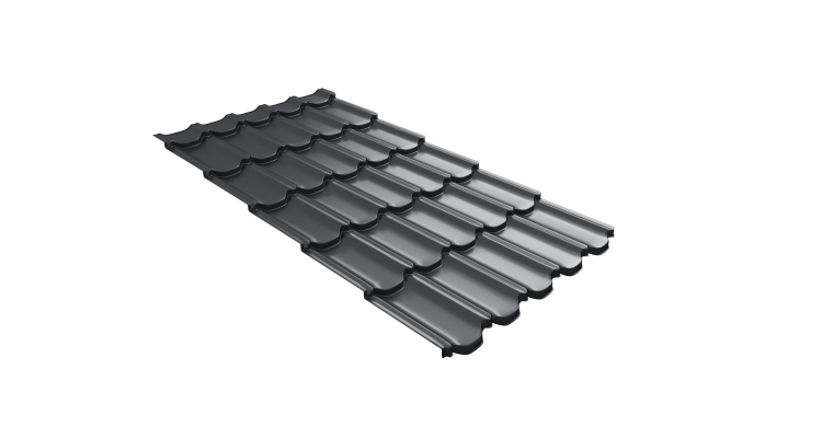 Металлочерепица  квинта плюс Grand Line c 3D резом 0,45 Drap-double TX RAL 7024 мокрый асфальт